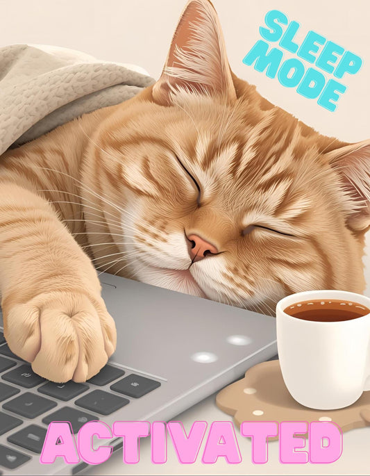 Funny Sleepy Cat Coffee T-Shirt Design: PNG JPG Digital Download
