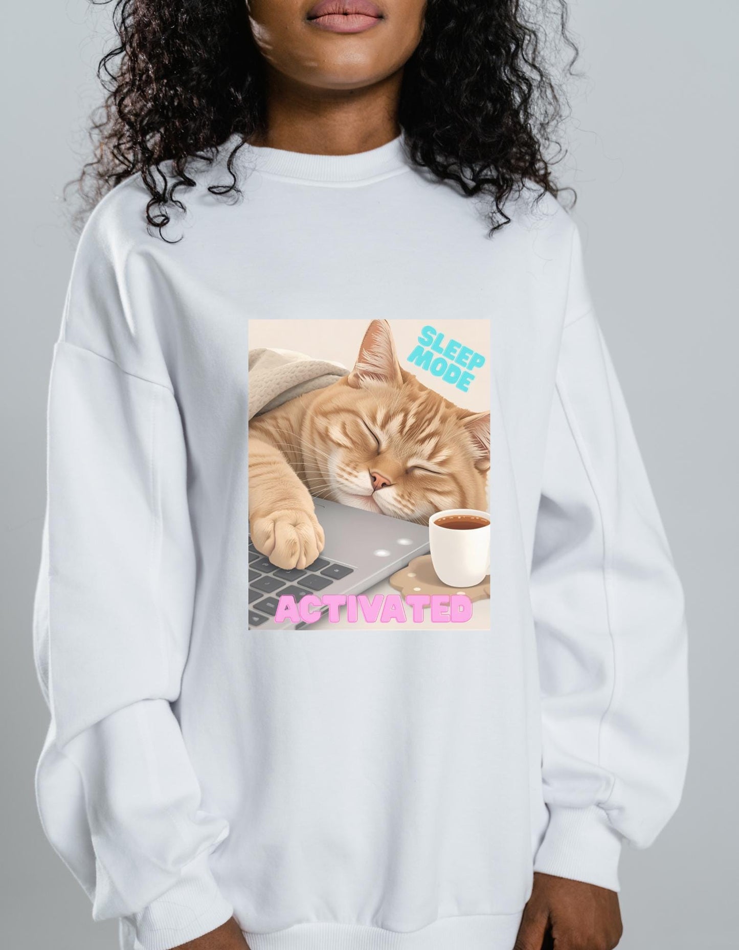 Funny Sleepy Cat Coffee T-Shirt Design: PNG JPG Digital Download