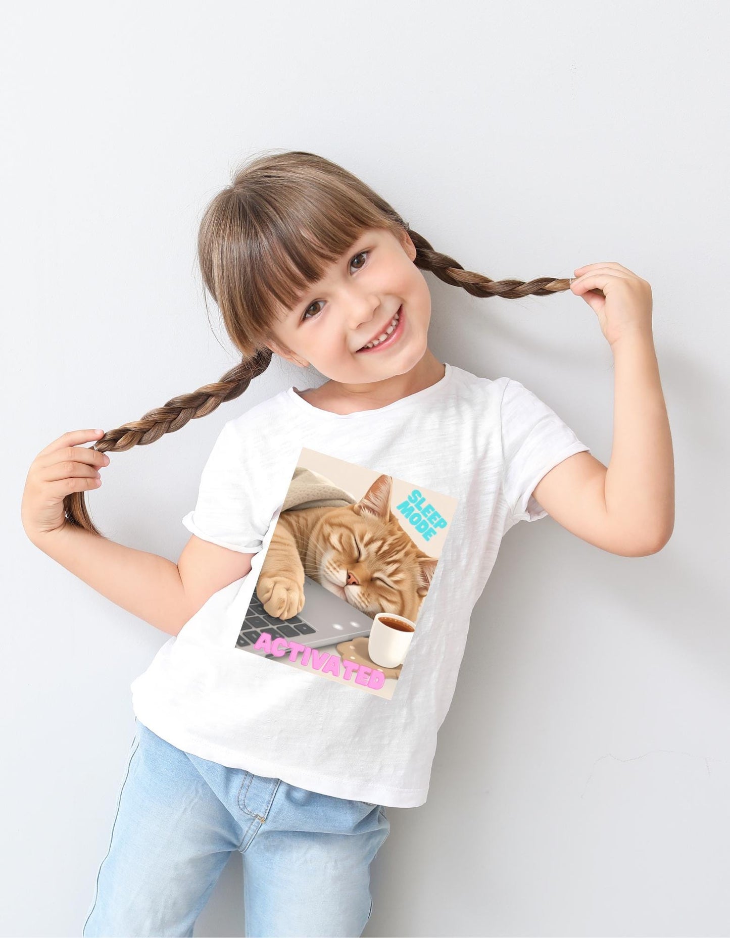 Funny Sleepy Cat Coffee T-Shirt Design: PNG JPG Digital Download