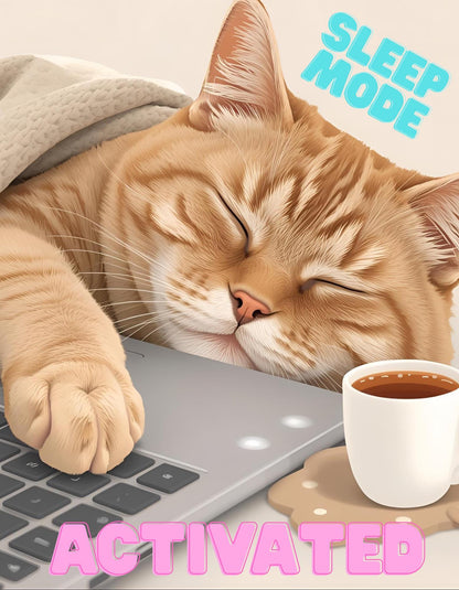 Funny Sleepy Cat Coffee T-Shirt Design: PNG JPG Digital Download