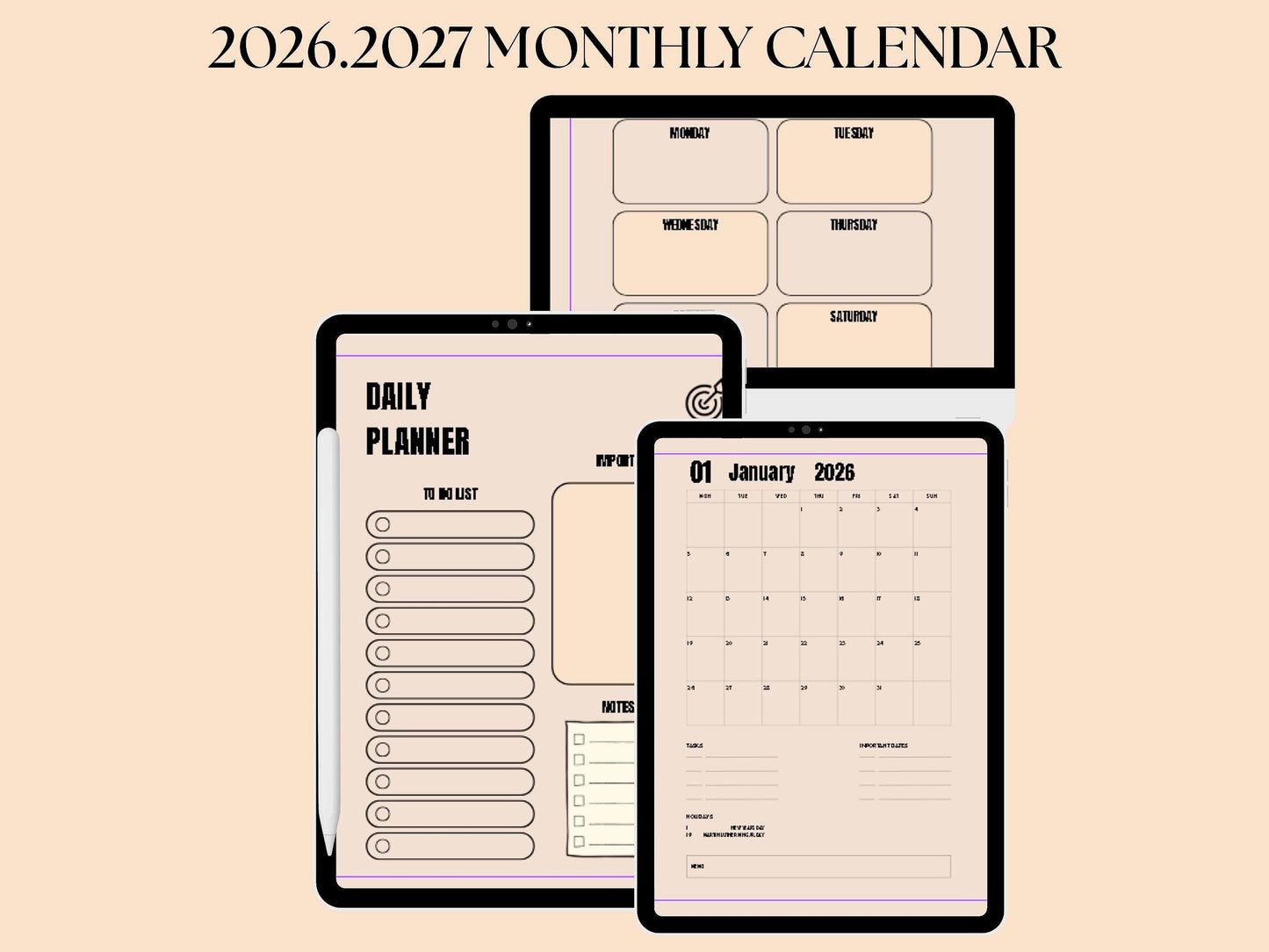 2026 Floral Digital Planner for Goodnotes: iPad Monthly, Weekly Diary (PDF Download)