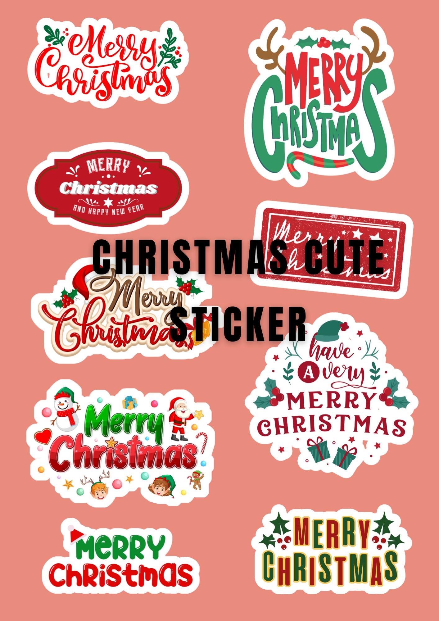 Merry Christmas Sticker I Cute Holiday l Sticker I Festive Gift Tag, Laptop & Water Bottle Decal I Holiday Planner Sticker, Stocking
