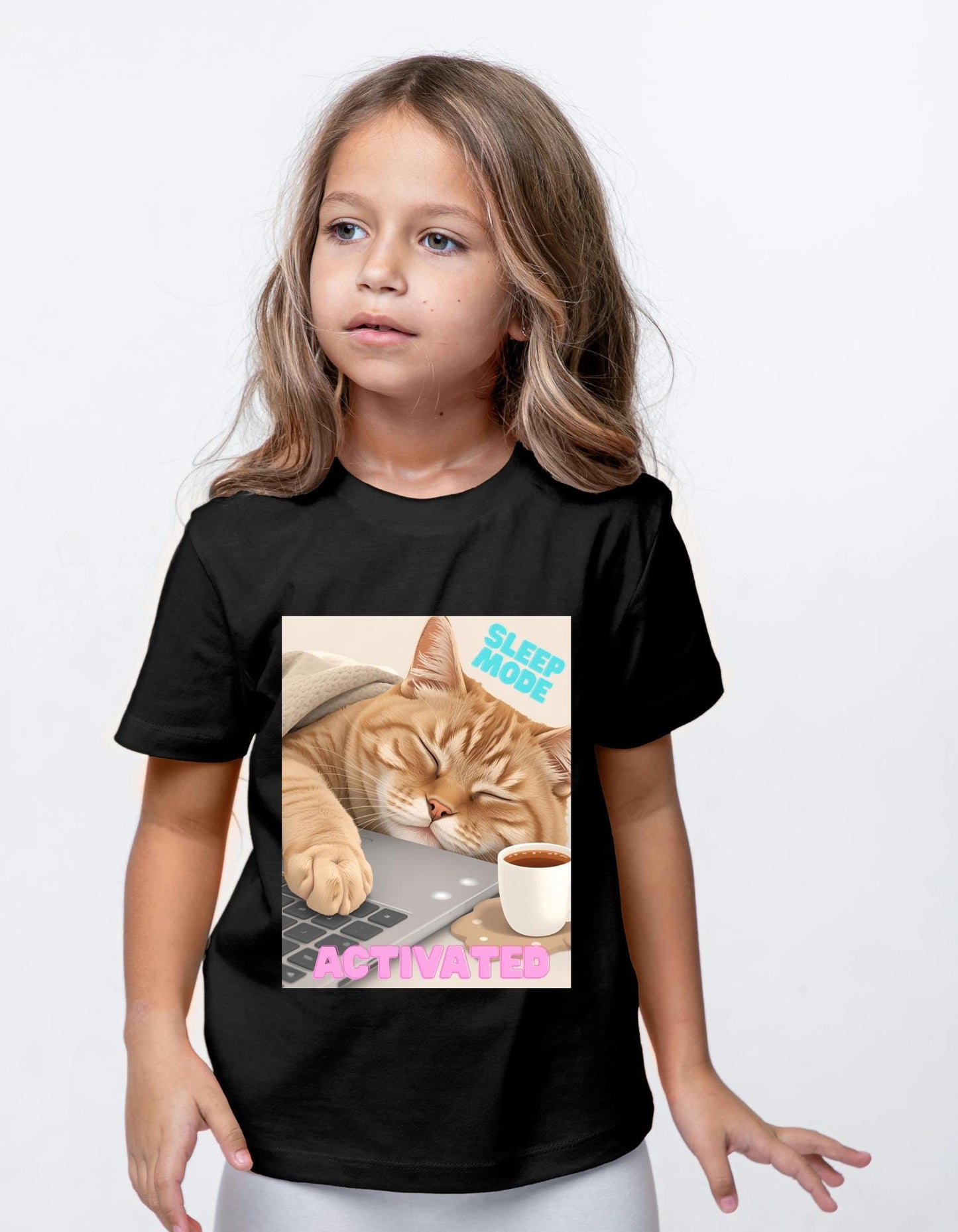 Funny Sleepy Cat Coffee T-Shirt Design: PNG JPG Digital Download