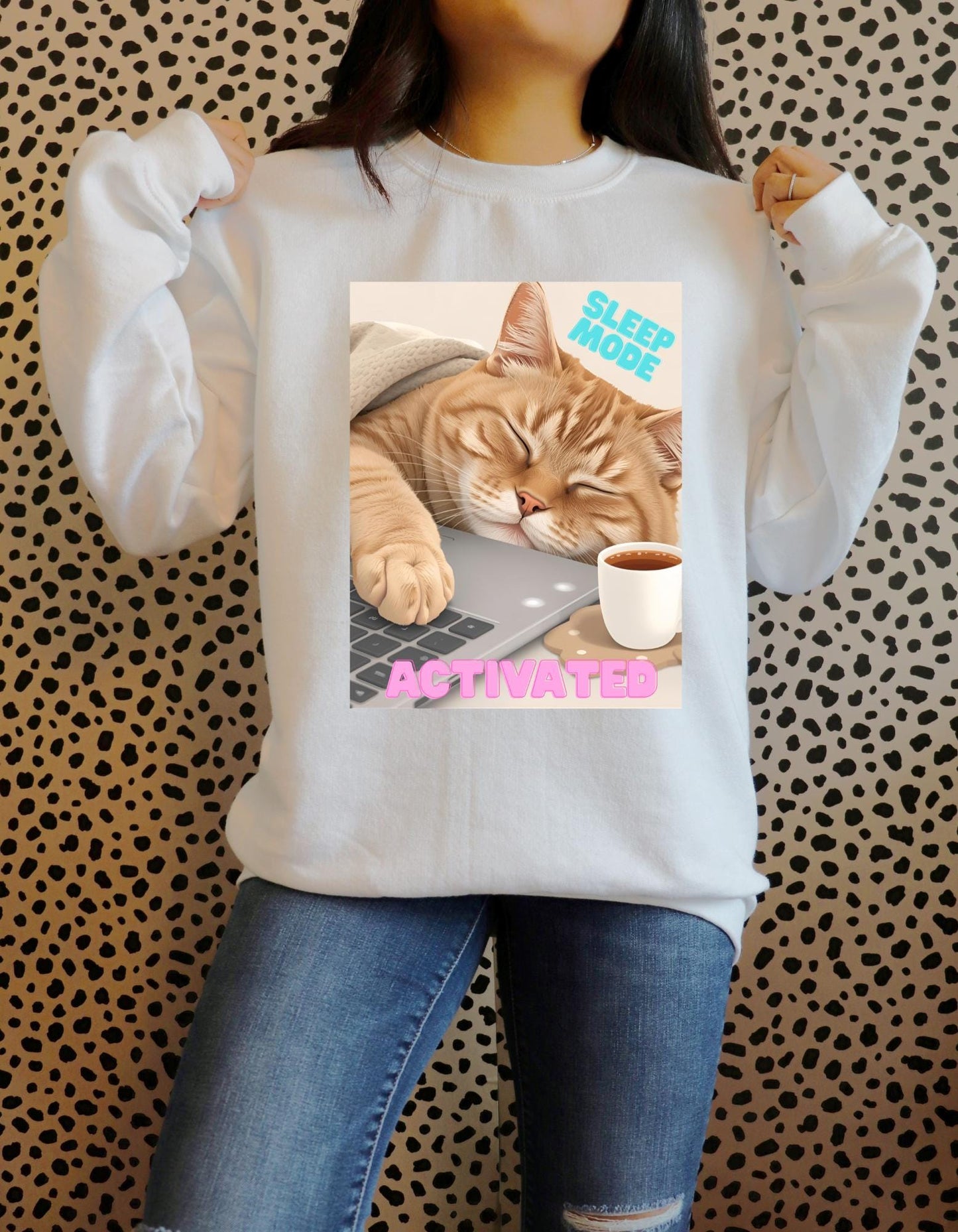 Funny Sleepy Cat Coffee T-Shirt Design: PNG JPG Digital Download