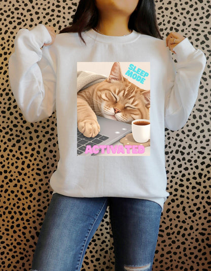 Funny Sleepy Cat Coffee T-Shirt Design: PNG JPG Digital Download