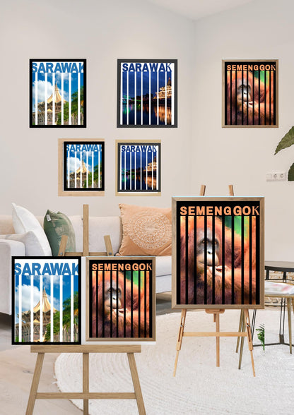 Sarawak Malaysia Digital Wall Art - Sarawak Travel Poster & Semenggok Orangutan Print I Printable Travel Decor